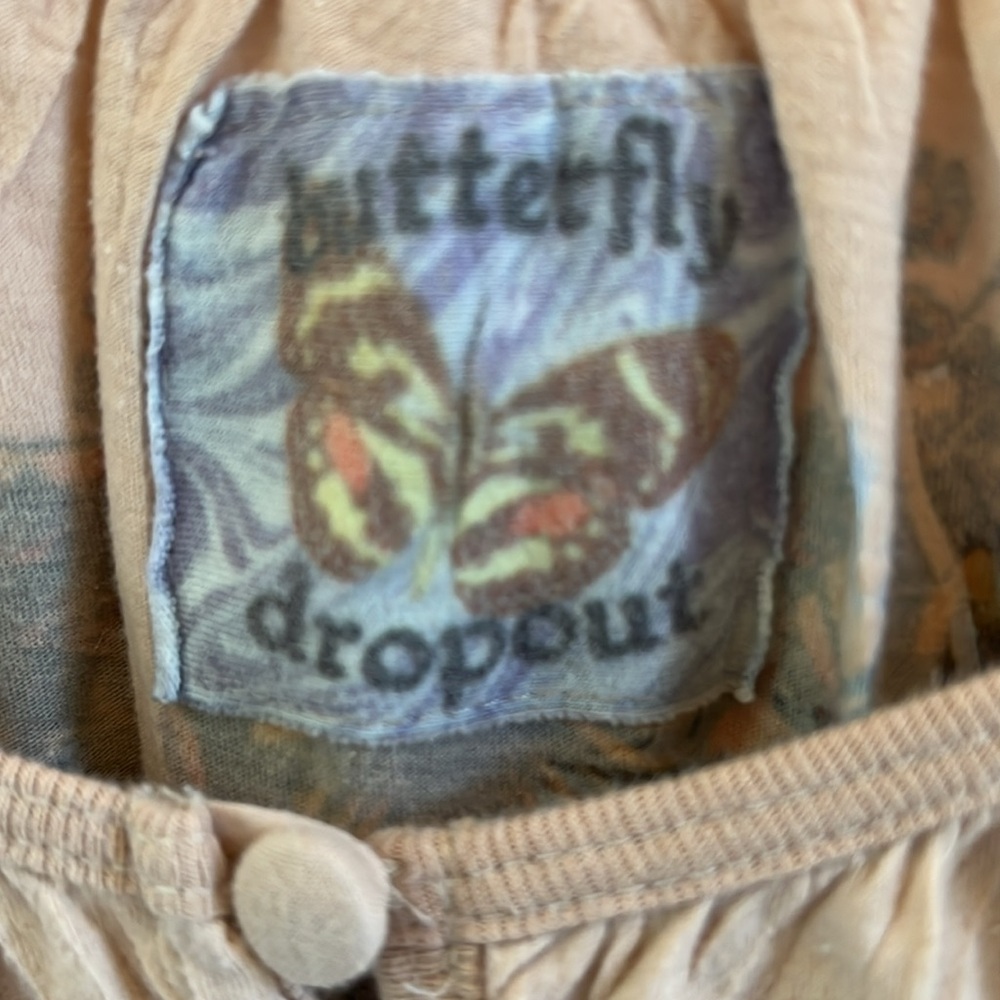 Butterfly dropout🦋Vintage tan/blue peacock feather print with fall floral top. - Picture 11 of 12